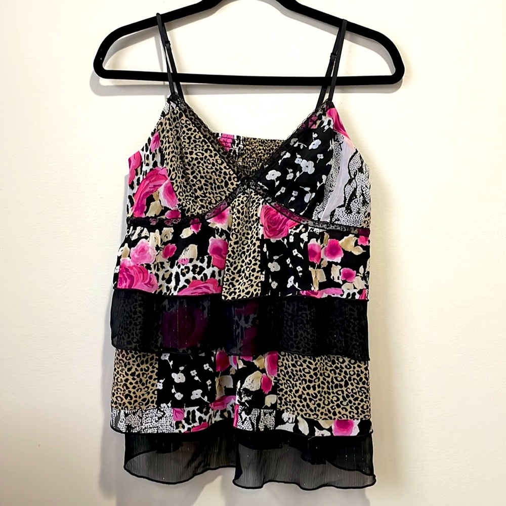 Express spaghetti strap ruffle tiered blouse